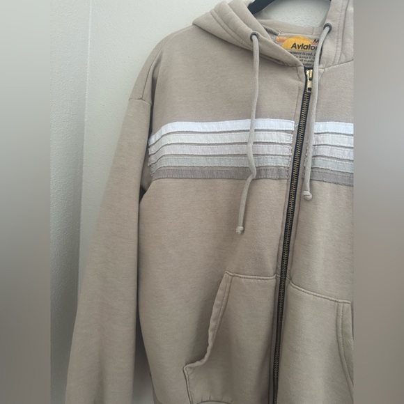 Aviator Nation Tan and White relaxed Zip Up Hoodie - Picture 3 of 6